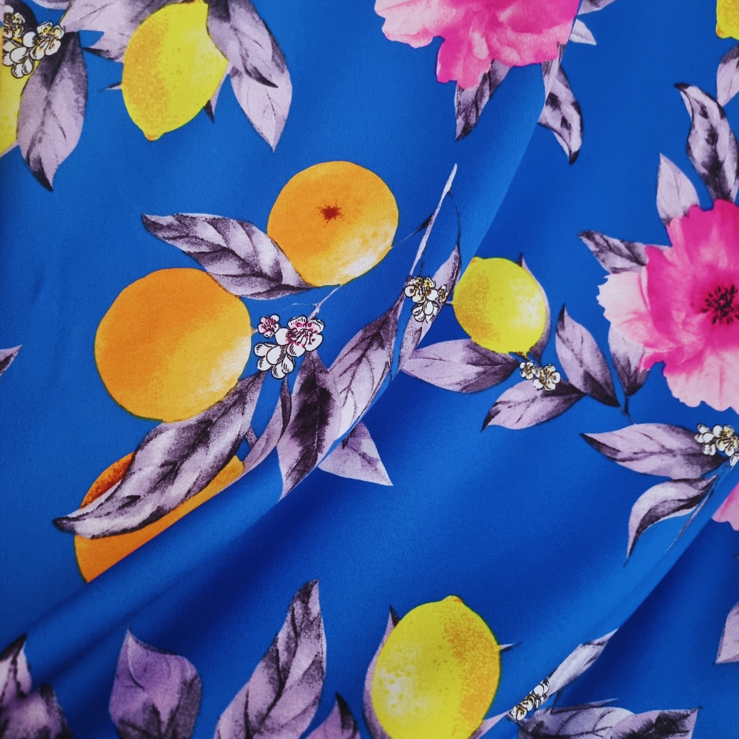 Royal Blue With Oranges Crepe De Chine