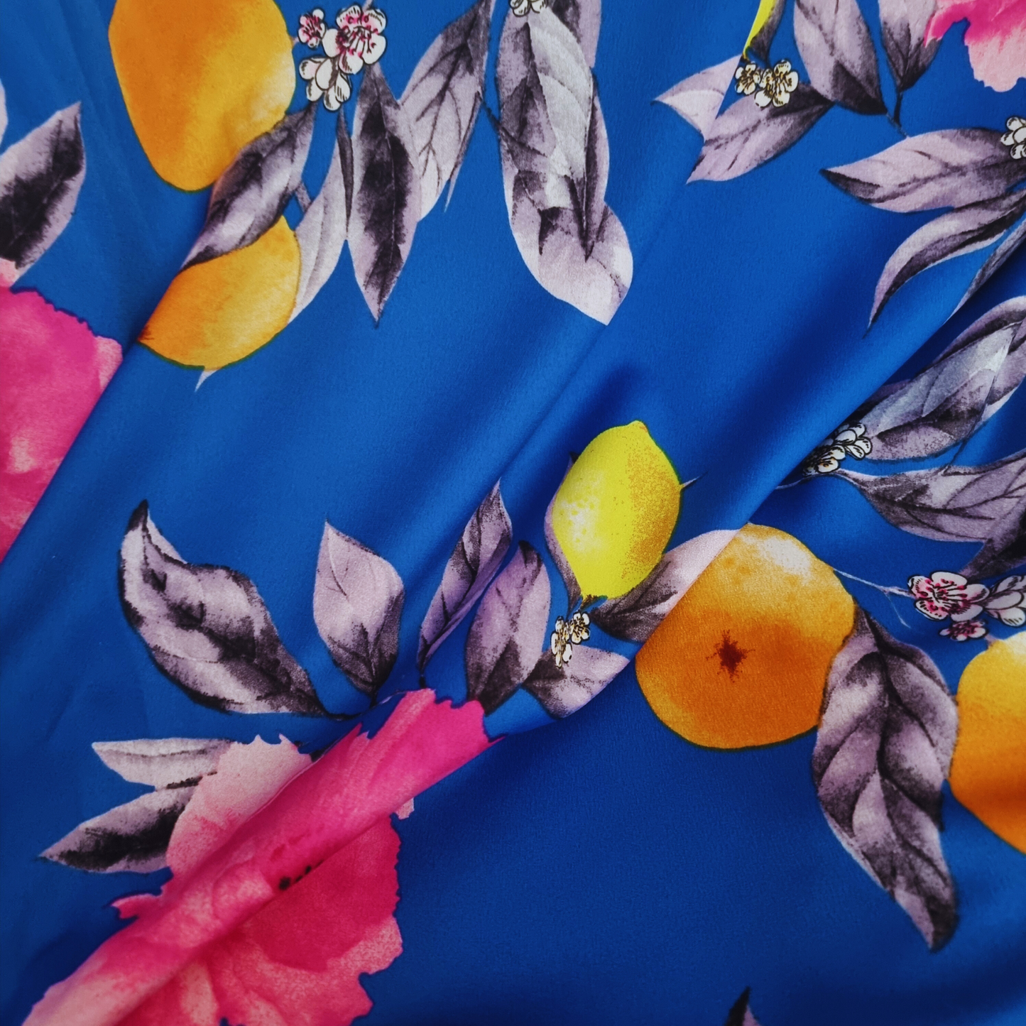 Royal Blue With Oranges Crepe De Chine