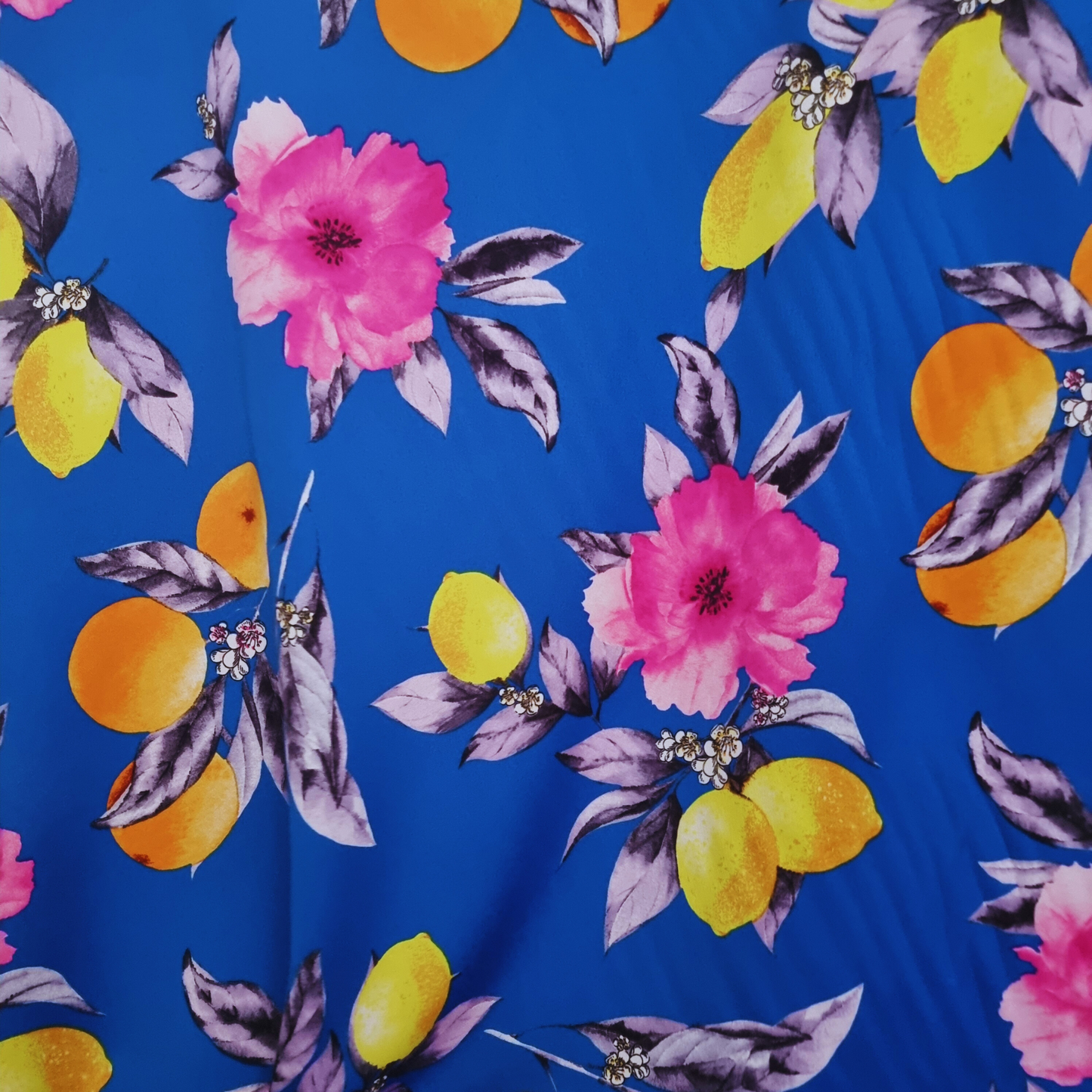 Royal Blue With Oranges Crepe De Chine