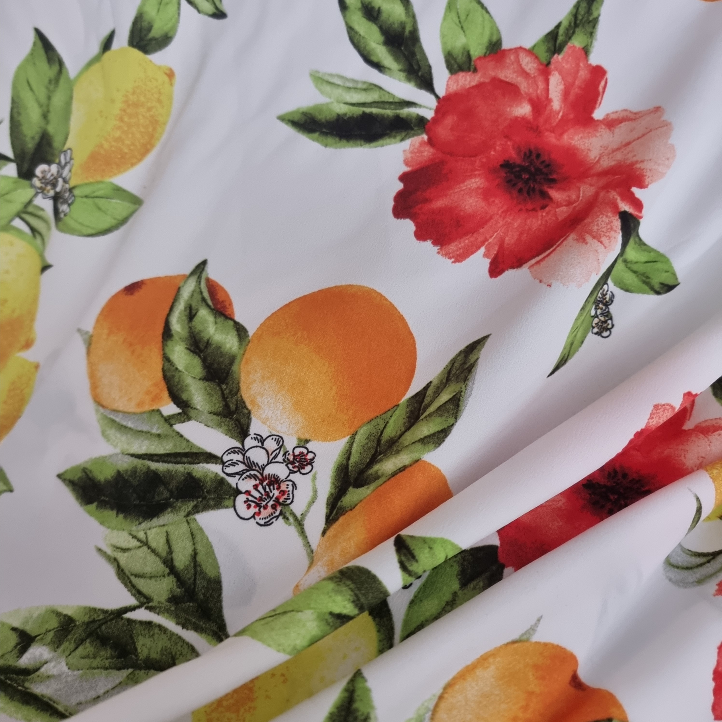 White With Oranges Crepe De Chine