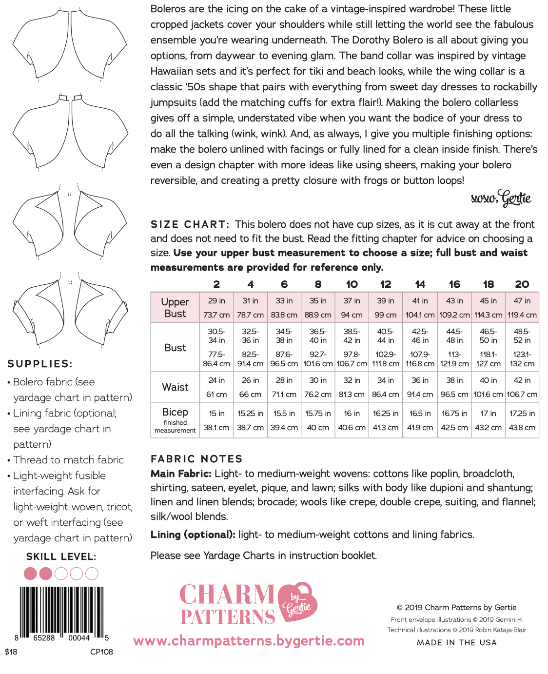 Dorothy Bolero | Charm Patterns By Gertie