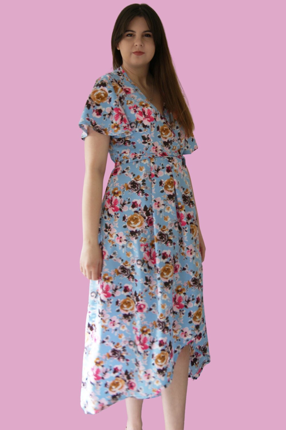 Sky Vintage Roses Floral Crepe De Chine