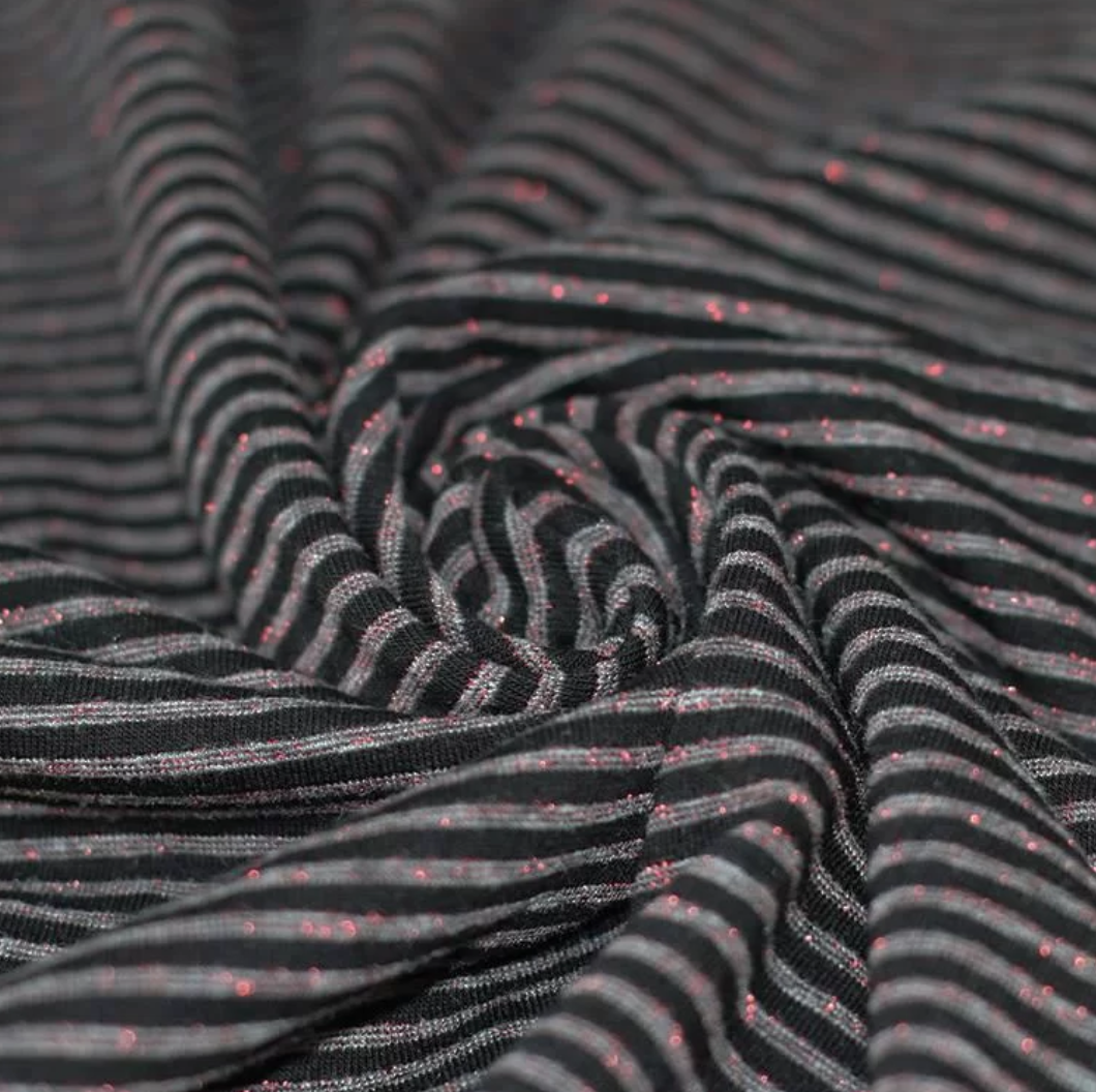 Sparkle Jersey Lurex Stripes 3mm Black