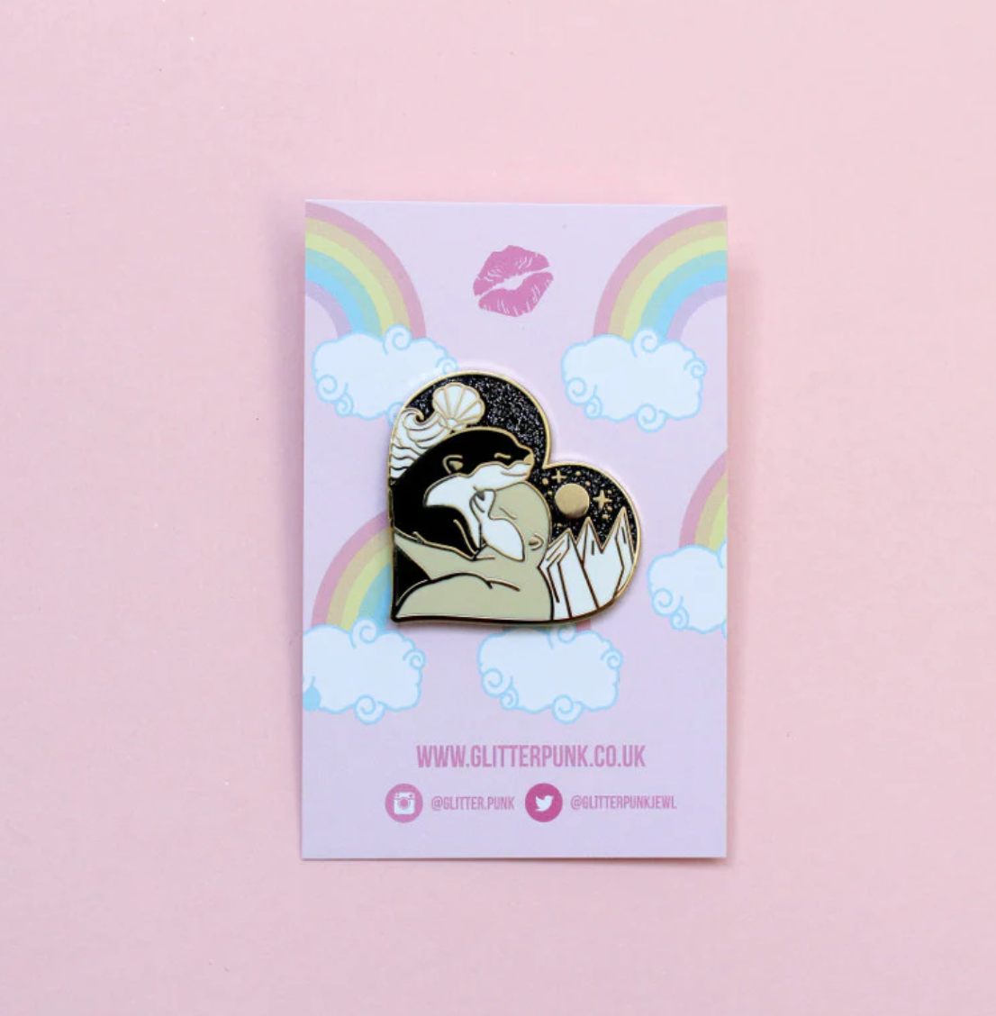 Land & Sea Hugging Otters | Lapel Pin | Glitter Punk