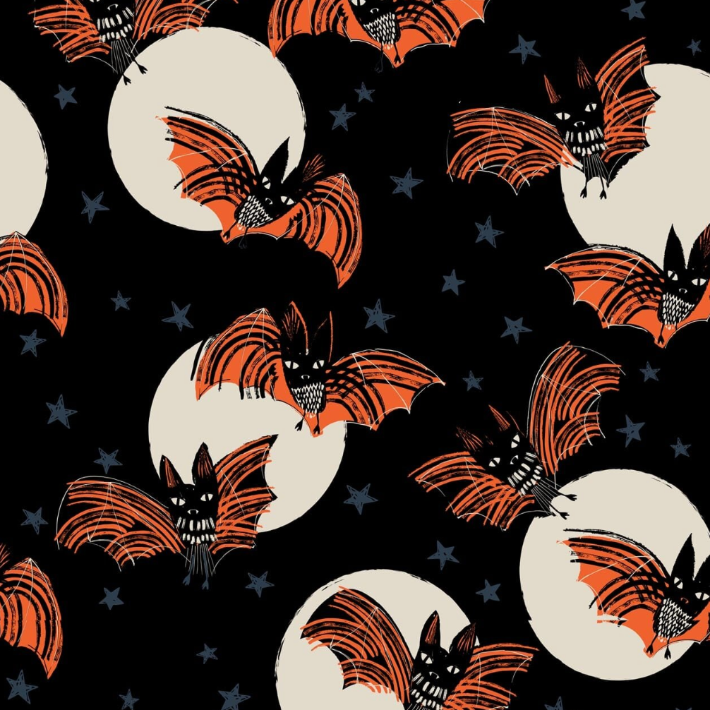 Full Moon Bats And Stars Cotton | Dashwood Studio