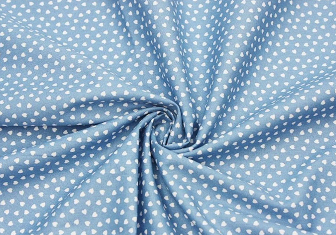 Denim Ditsy Heart Cotton Poplin