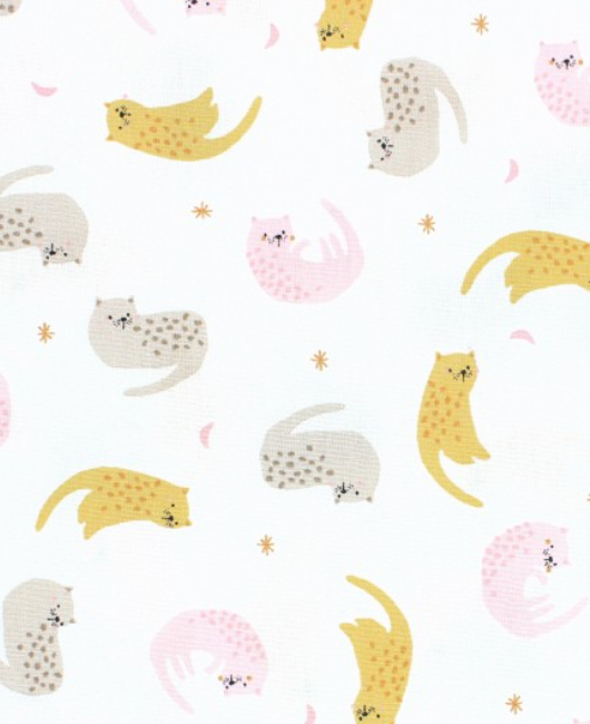 Dreamy Cats White Cotton