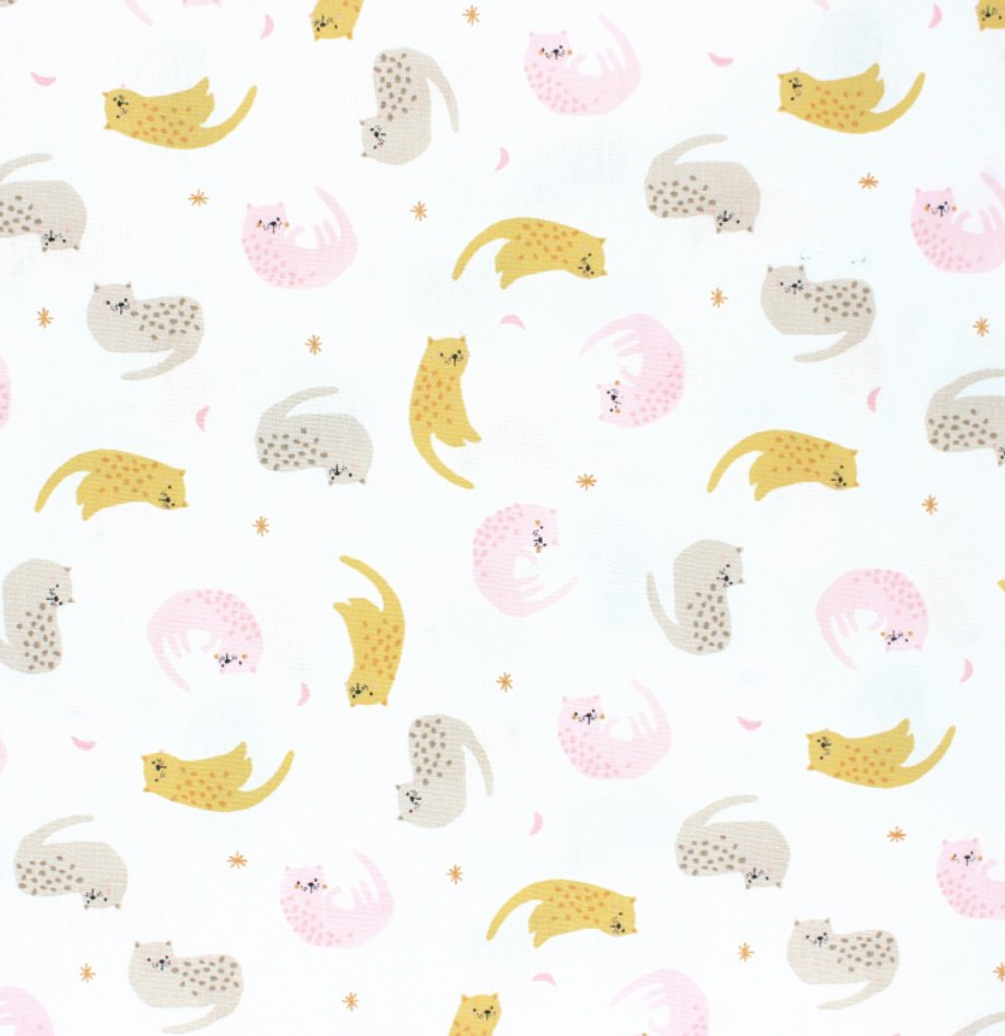 Dreamy Cats White Cotton