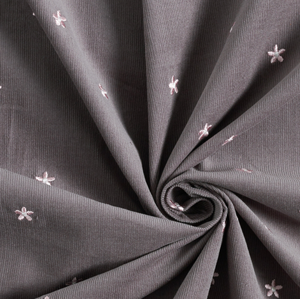 Grey Embroidered Cotton Baby Cord