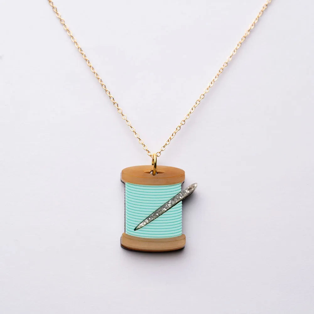 Pastel Mint Green Acrylic Cotton Reel Necklace | Sew Dainty