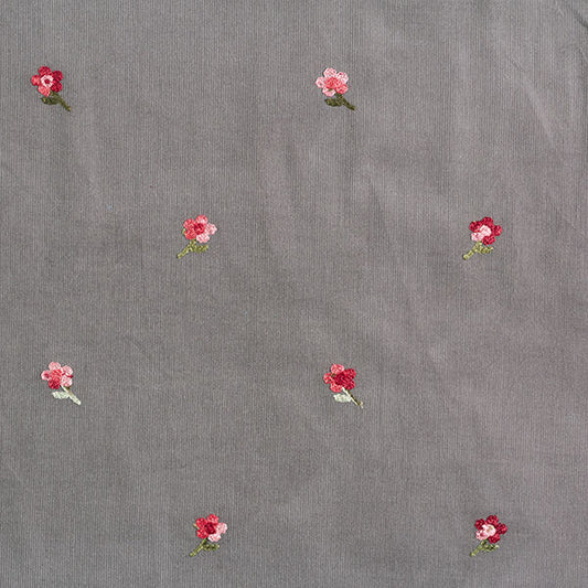 Grey Red Embroidered Cotton Baby Cord