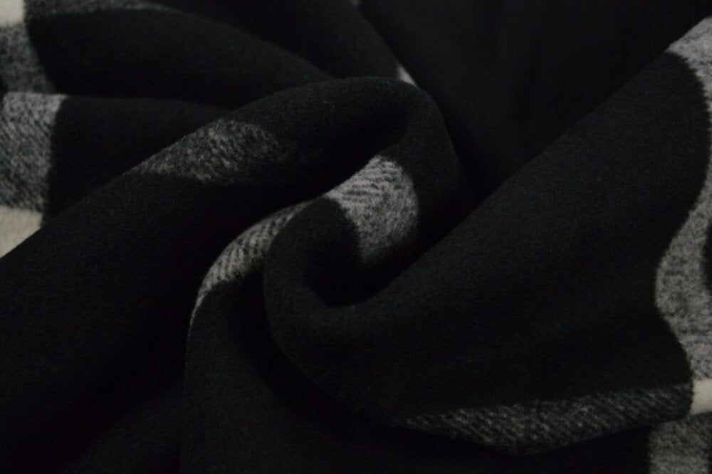 Grey And Black Check Wool Mix Coat Fabric