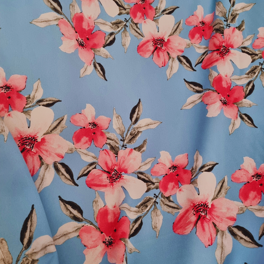 Pink Flower and Blue Crepe De Chine