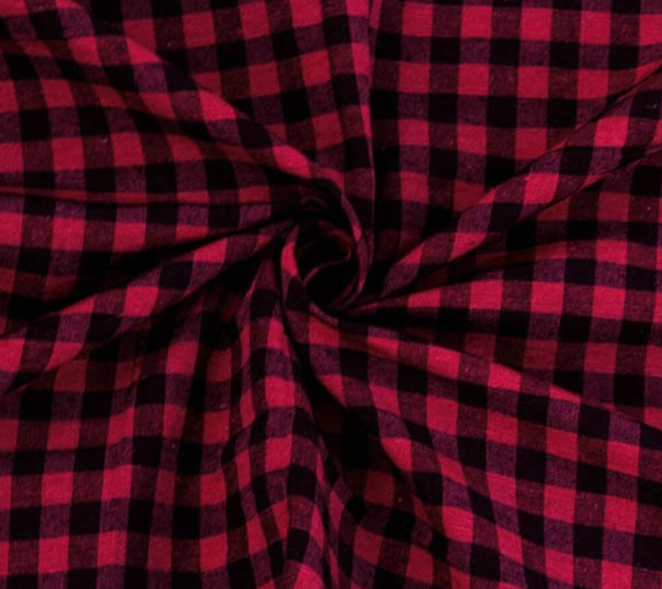 Brushed Red And Black Checked Polycotton