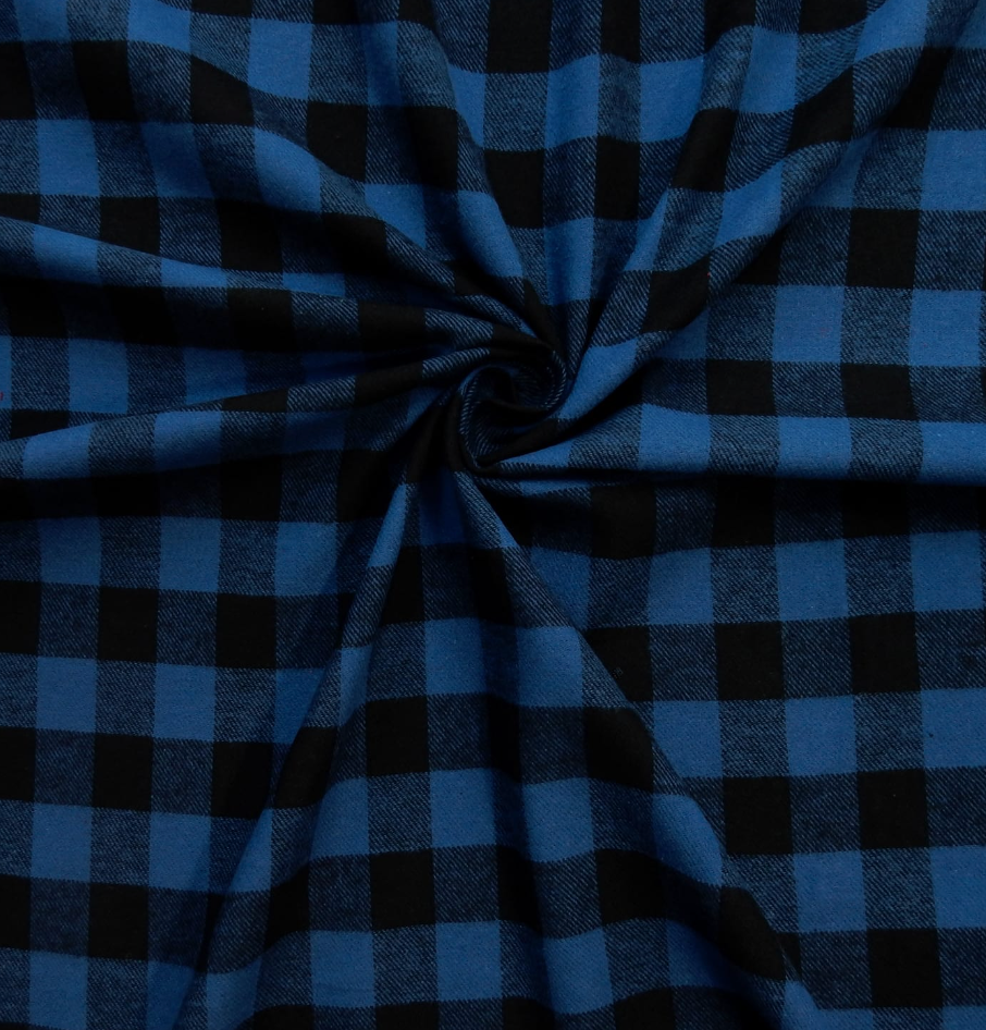 Brushed Blue And Black Checked Polycotton