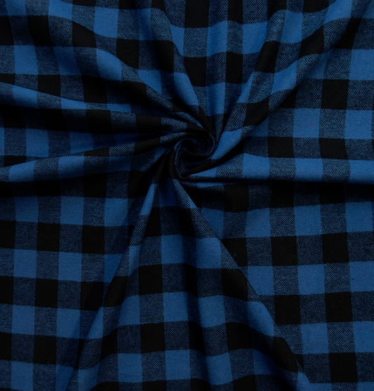 Brushed Blue And Black Checked Polycotton