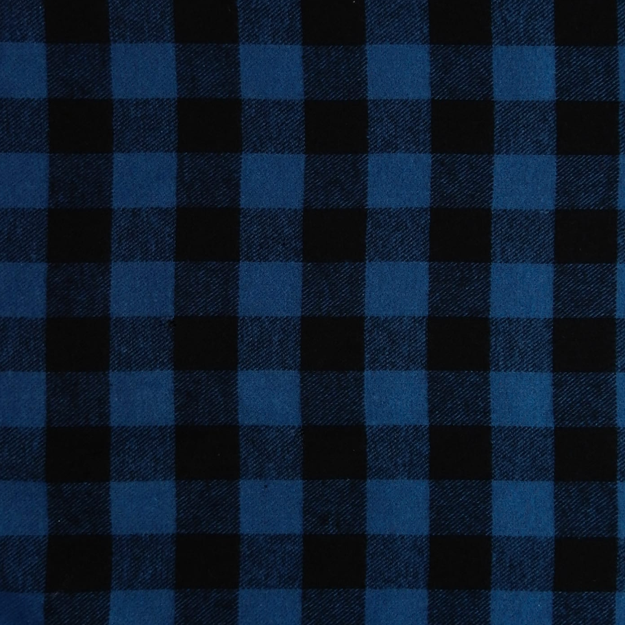 Brushed Blue And Black Checked Polycotton
