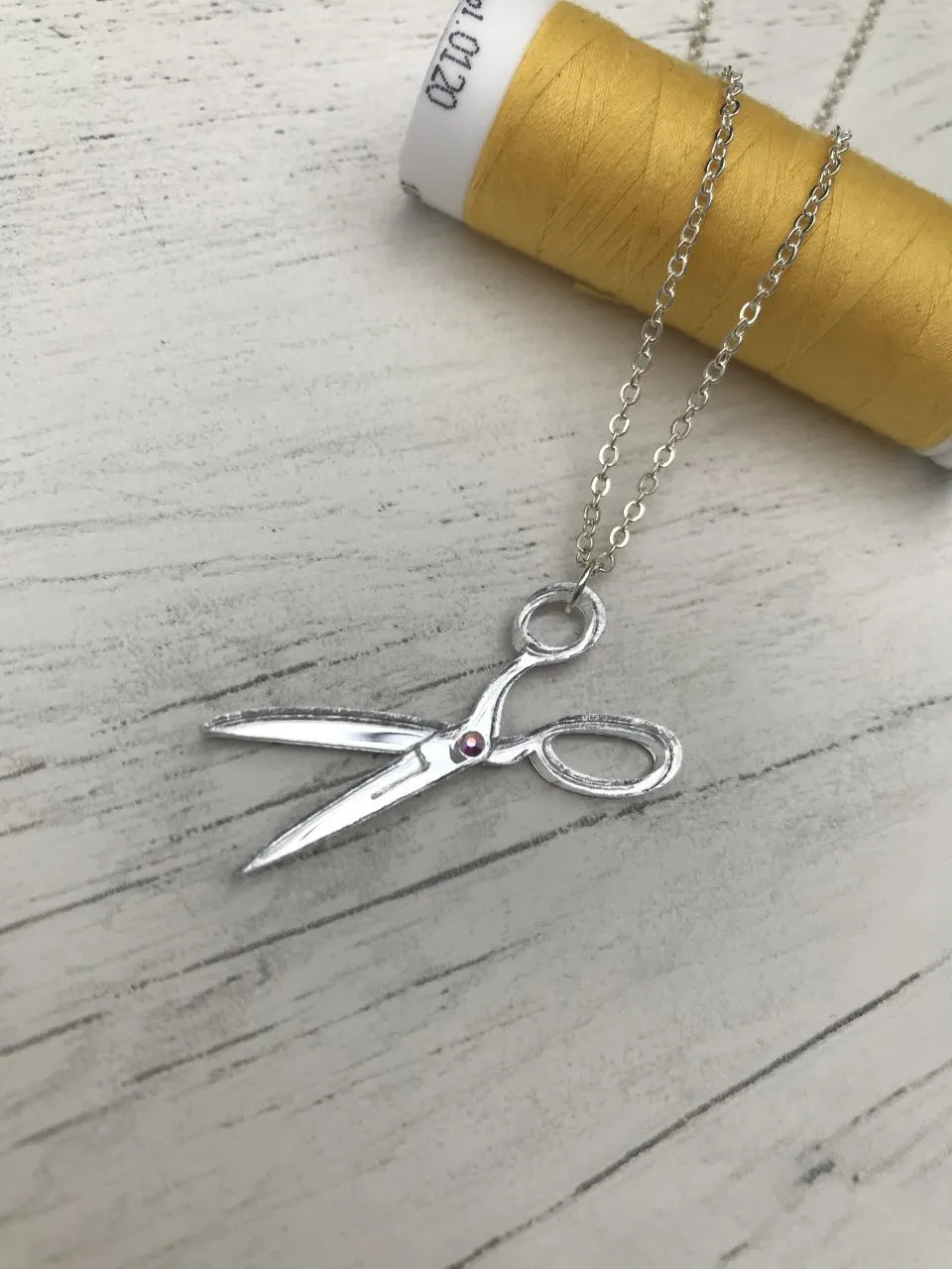 Silver Mirror Acrylic Scissors Necklace | Sew Dainty