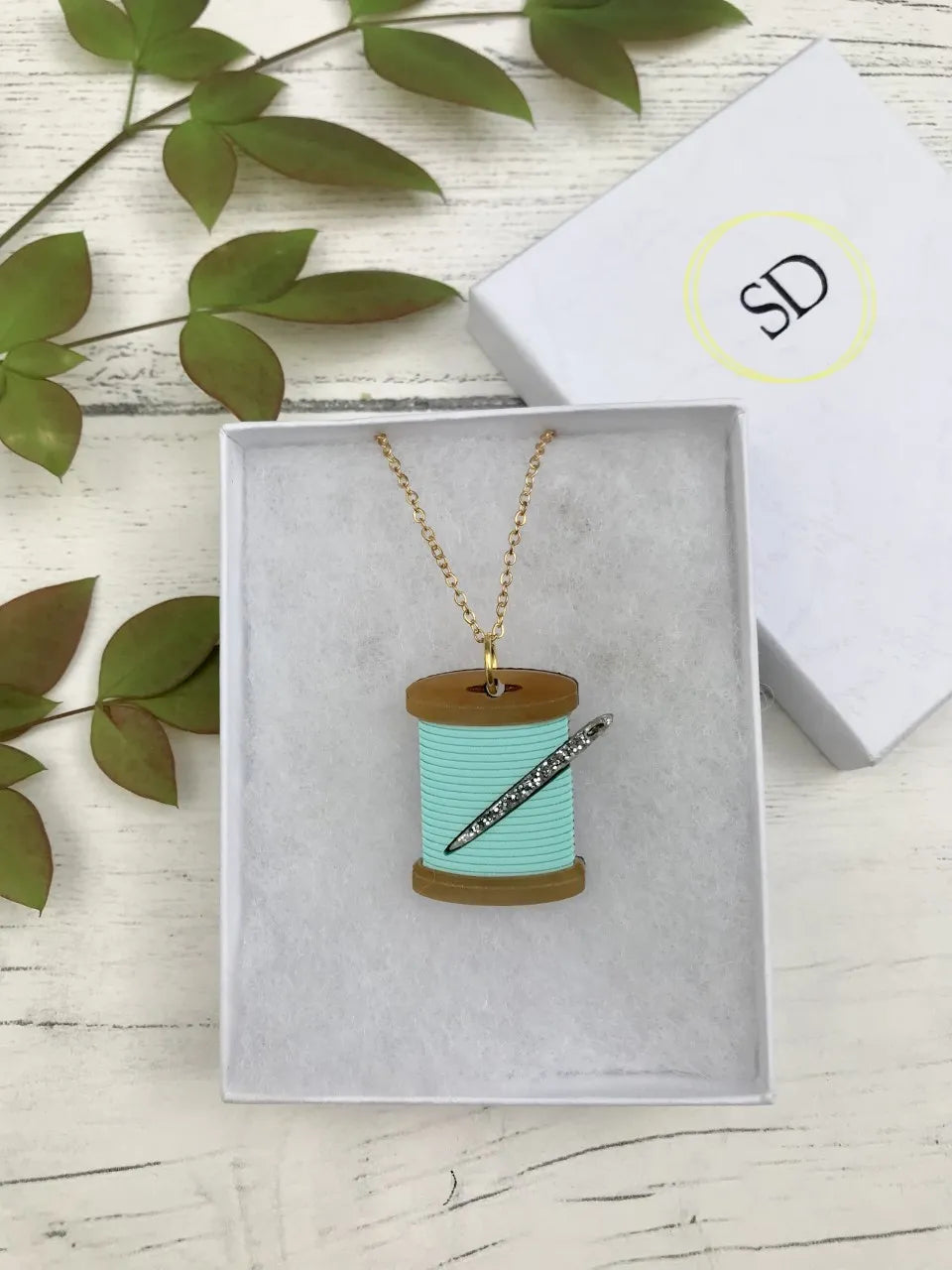 Pastel Mint Green Acrylic Cotton Reel Necklace | Sew Dainty